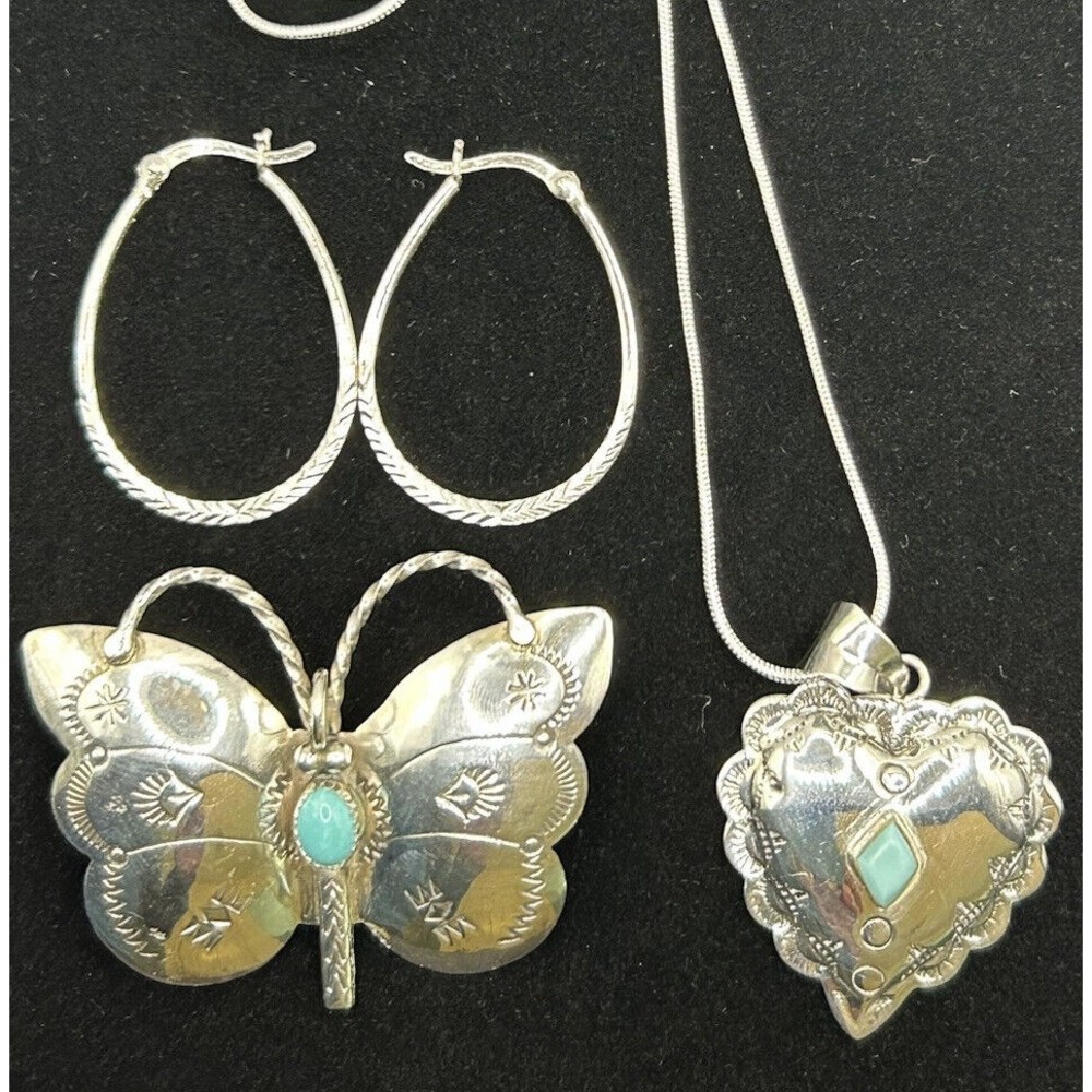 Silago Sterling Silver & Turquoise BUTTERFLY ~ HEART LOT Of 3 ~19 g‎ Vintage
